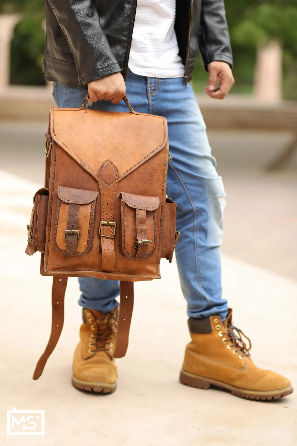Leather Gym Backpack 16"