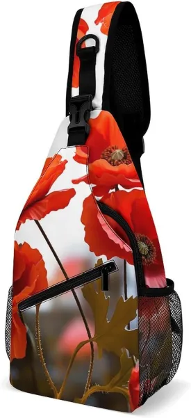 Lightweight Chest Bag Crossbody Bag Poppy Flowers Vivid Petals Sling Backpack for Women Men Sports Travel
