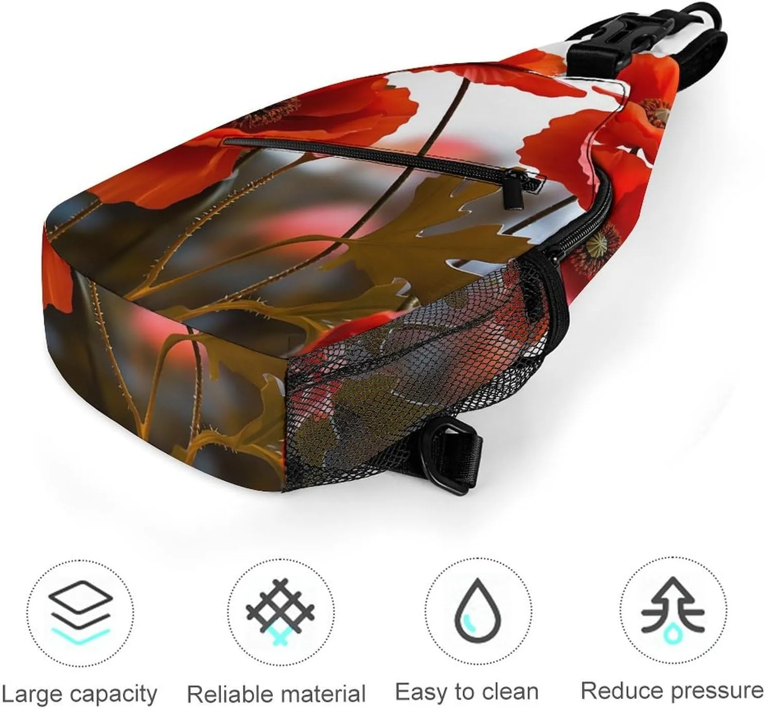 Lightweight Chest Bag Crossbody Bag Poppy Flowers Vivid Petals Sling Backpack for Women Men Sports Travel