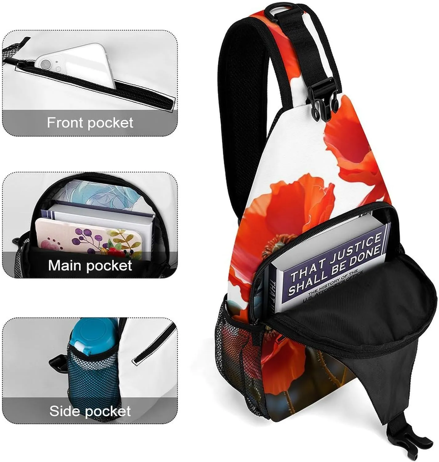 Lightweight Chest Bag Crossbody Bag Poppy Flowers Vivid Petals Sling Backpack for Women Men Sports Travel