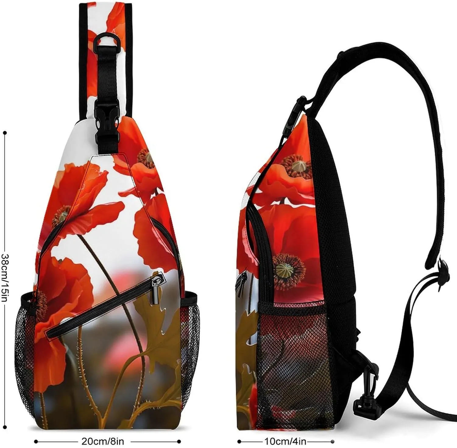 Lightweight Chest Bag Crossbody Bag Poppy Flowers Vivid Petals Sling Backpack for Women Men Sports Travel