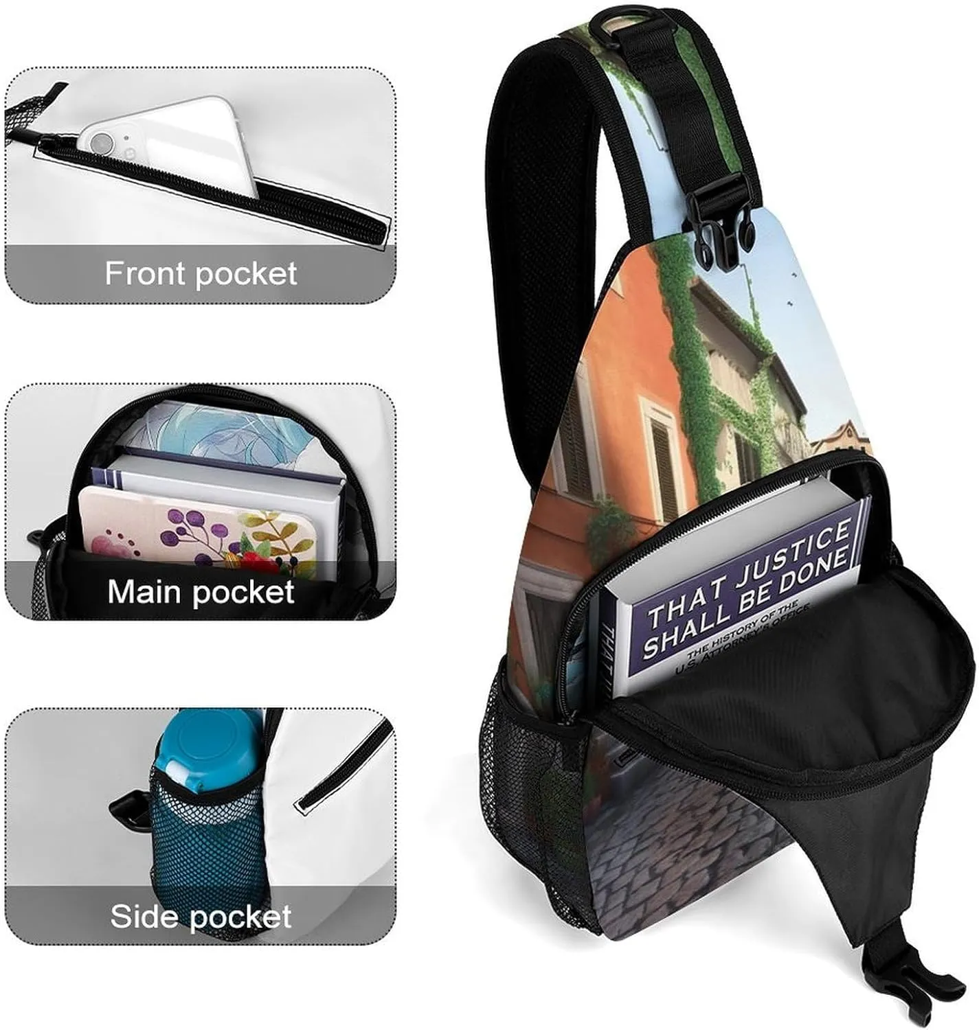 Lightweight Chest Bag Crossbody Bag Street of Italy Sling Backpack for Women Men Sports Travel