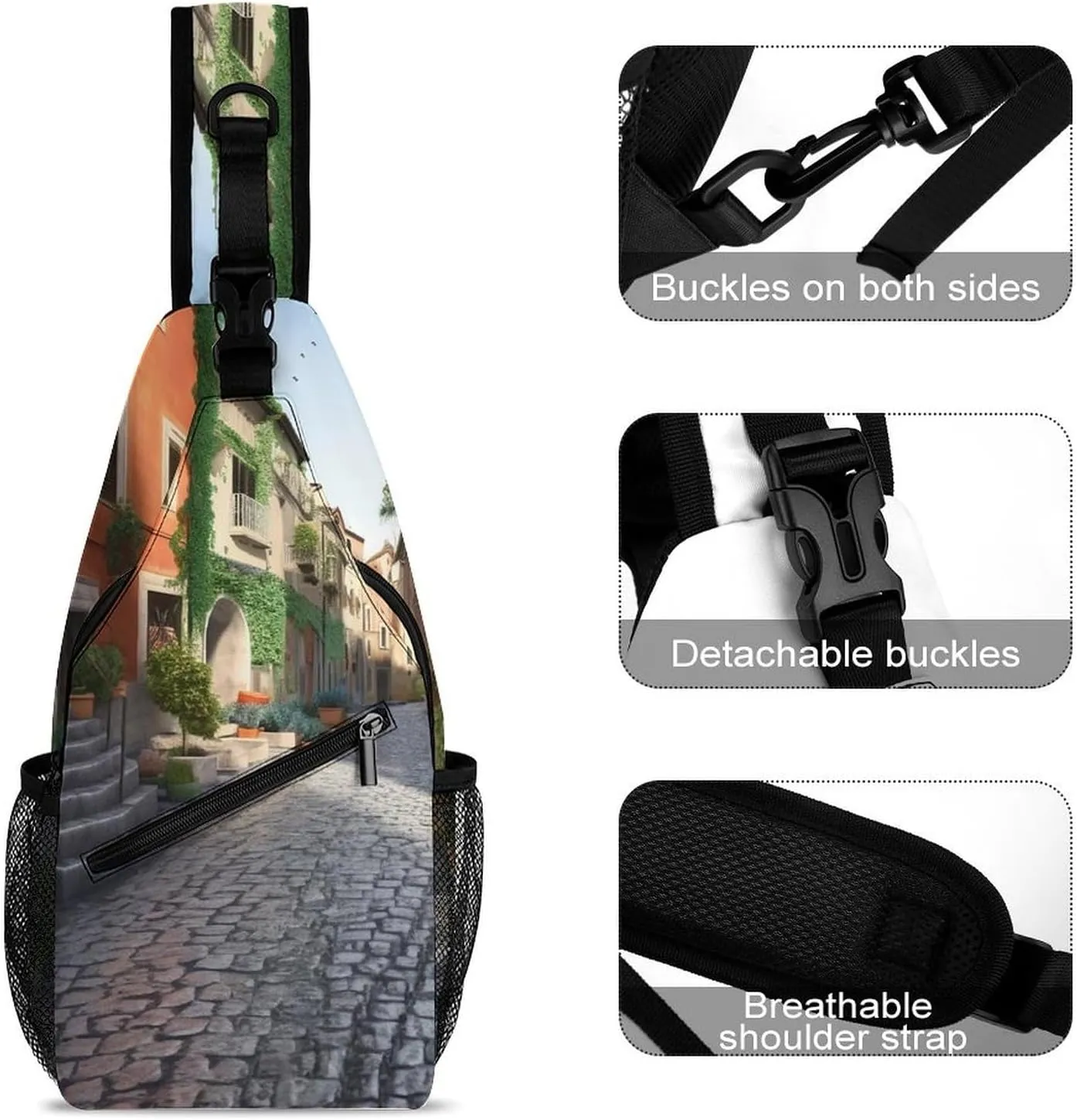 Lightweight Chest Bag Crossbody Bag Street of Italy Sling Backpack for Women Men Sports Travel