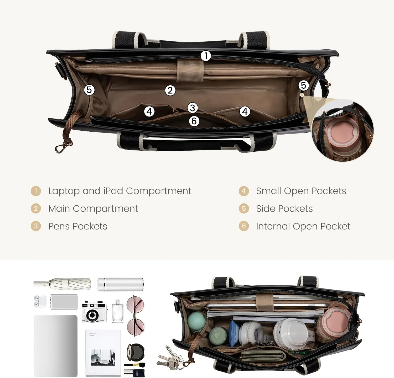 LOVEVOOK Laptop Bag for Women 15.6 Inch Laptop Tote Bag Waterproof Leather Work Bag 2PCs Vintage Computer Briefcase