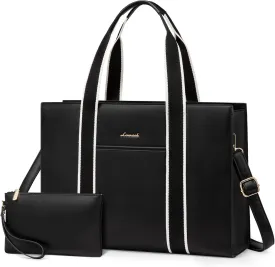 LOVEVOOK Laptop Bag for Women 15.6 Inch Laptop Tote Bag Waterproof Leather Work Bag 2PCs Vintage Computer Briefcase