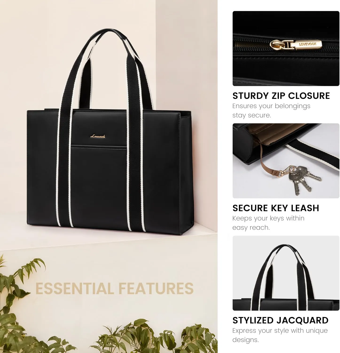 LOVEVOOK Laptop Bag for Women 15.6 Inch Laptop Tote Bag Waterproof Leather Work Bag 2PCs Vintage Computer Briefcase