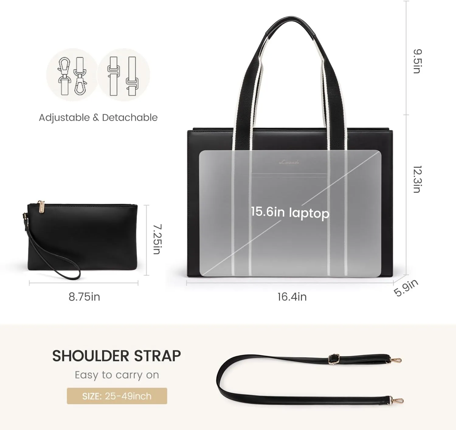 LOVEVOOK Laptop Bag for Women 15.6 Inch Laptop Tote Bag Waterproof Leather Work Bag 2PCs Vintage Computer Briefcase