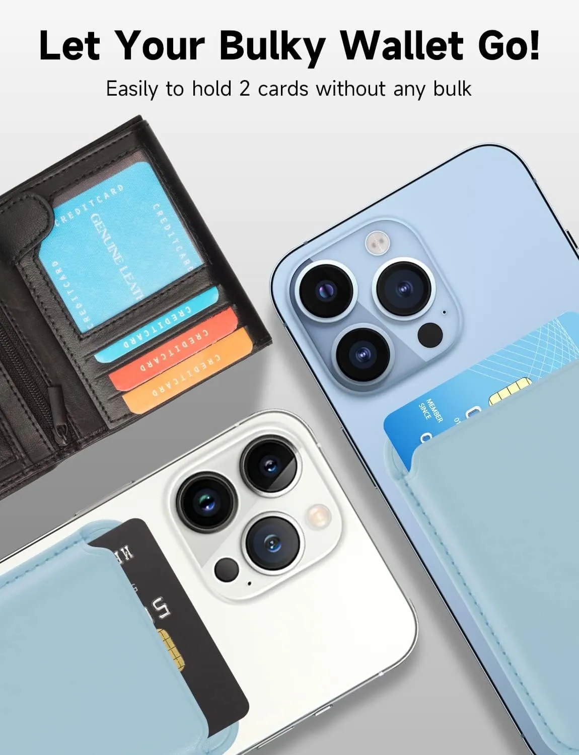 Magnetic Card Wallet Holder with MagSafe for iPhone 15 Pro Max/15 Pro/15 Plus/15,for iPhone 14 Pro Max/14 Plus/14 Pro/14, for iPhone 13 Pro Max/13 Pro/13/13 Mini, for iPhone 12/12 Pro/12 Max,Babyblue
