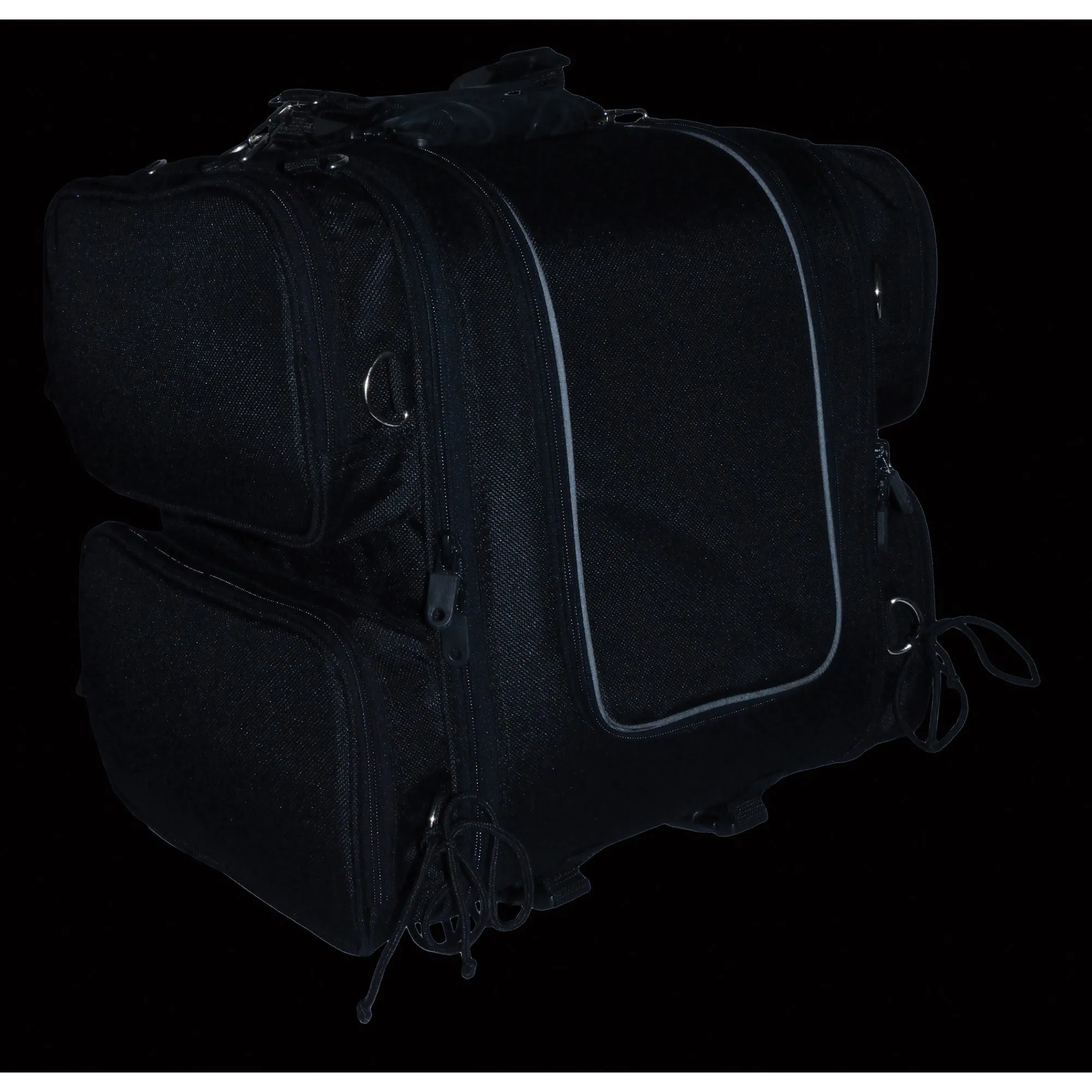 Medium Nylon Ultra Touring Sissy Bar Bag w/ Reflective Piping (17X17X12)