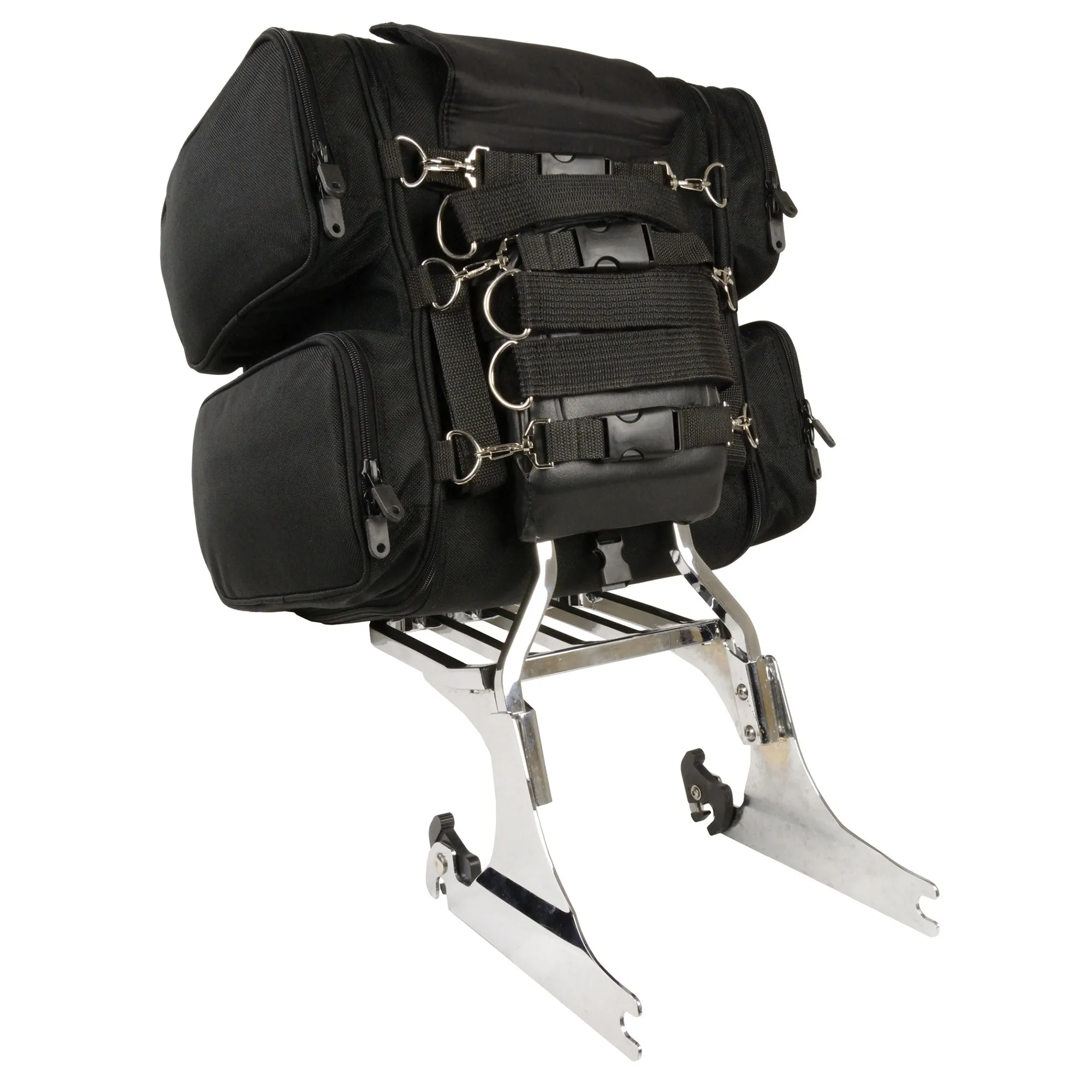 Medium Nylon Ultra Touring Sissy Bar Bag w/ Reflective Piping (17X17X12)