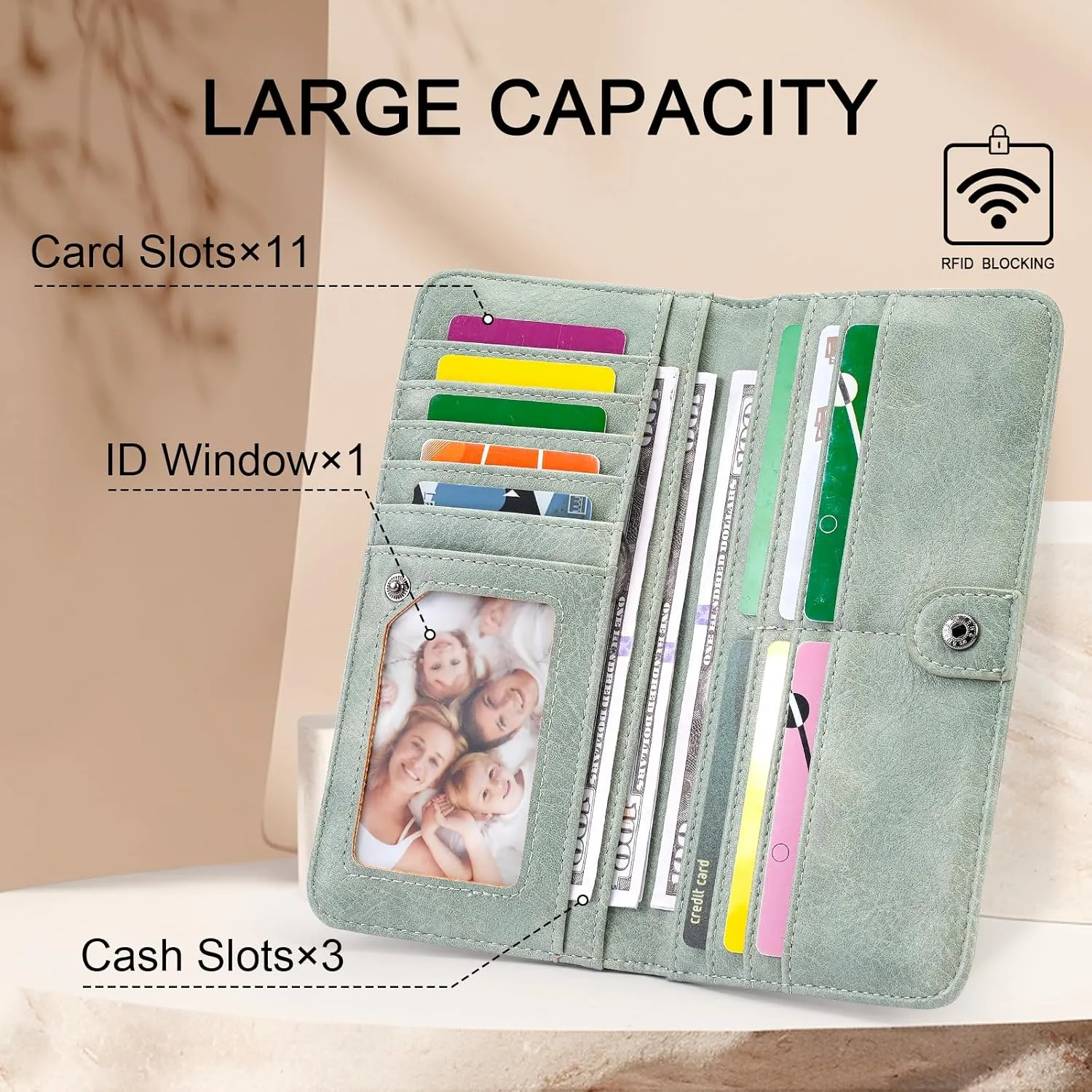 MEITRUE Slim Wallet Women Ultra Thin Leather Womens Wallet RFID Blocking Credit Card Holder Bifold Clutch Long Ladies wallet