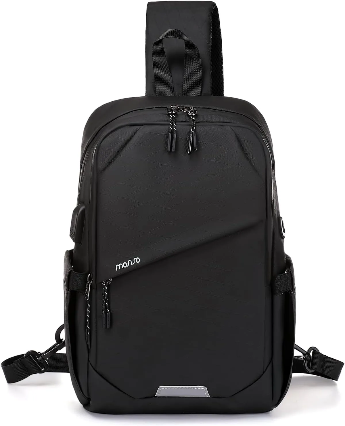 MOSISO Sling Backpack Travel Hiking Daypack, Large Crossbody Sling Bag with USB Charging Port for Men Women 3 Layer Pockets One Shoulder Chest Bag for Outdoor Sports Casual Commuting, Black
