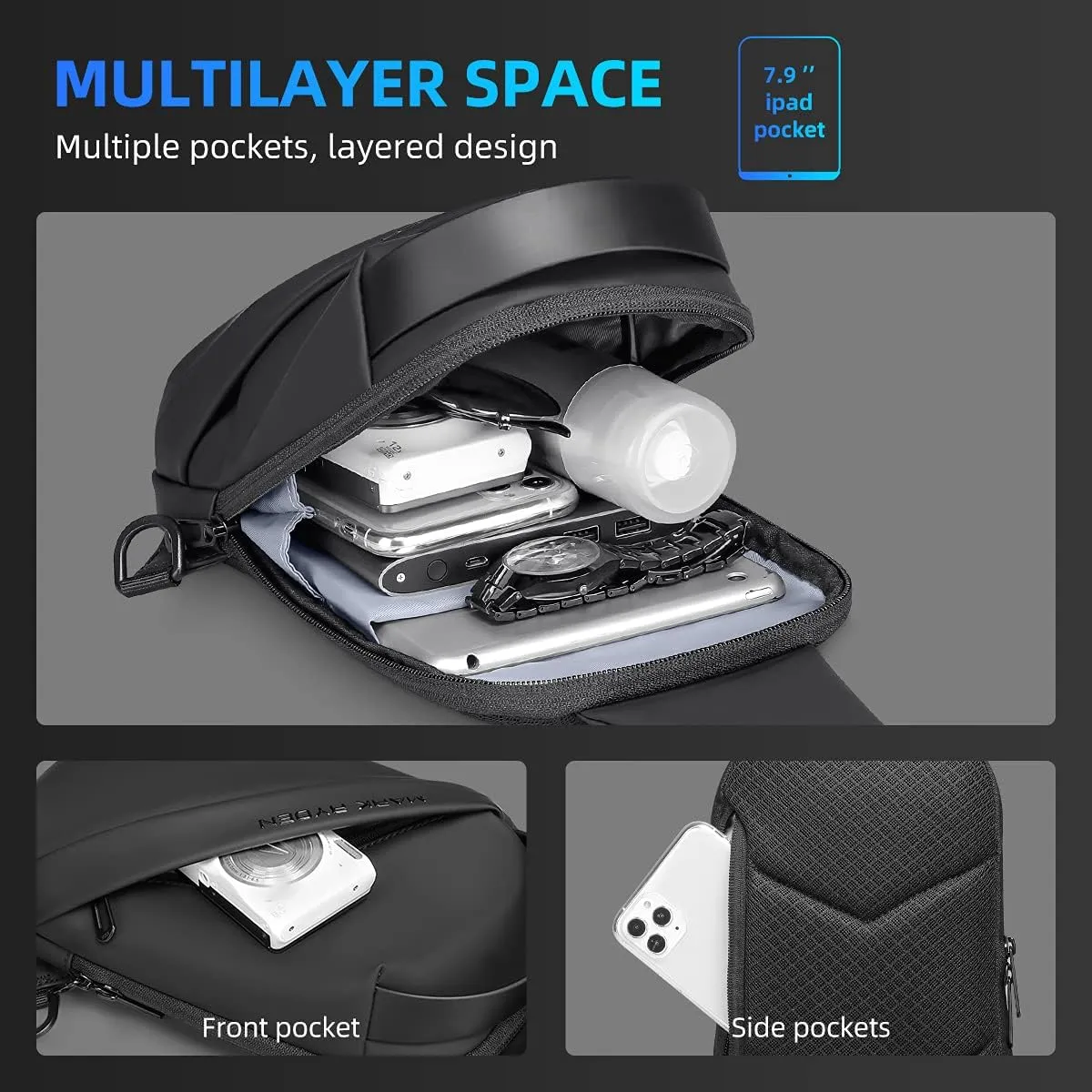 Muzee Crossbody Sling Bag Small Backpack for Women Men Lightweight One Strap Backpack Travel Hiking Chest Bag Daypack