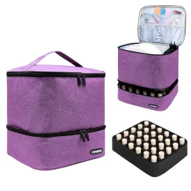 Nail Polish Organizer Bag Holds 30 Bottles (15ml-0.5 fl.oz)& Nail Lamp, Double Layer Nail Kit Storage Carrying Case, Portable Travel Nail Supplies Organizer Bag with Handle (Graceful Purple)