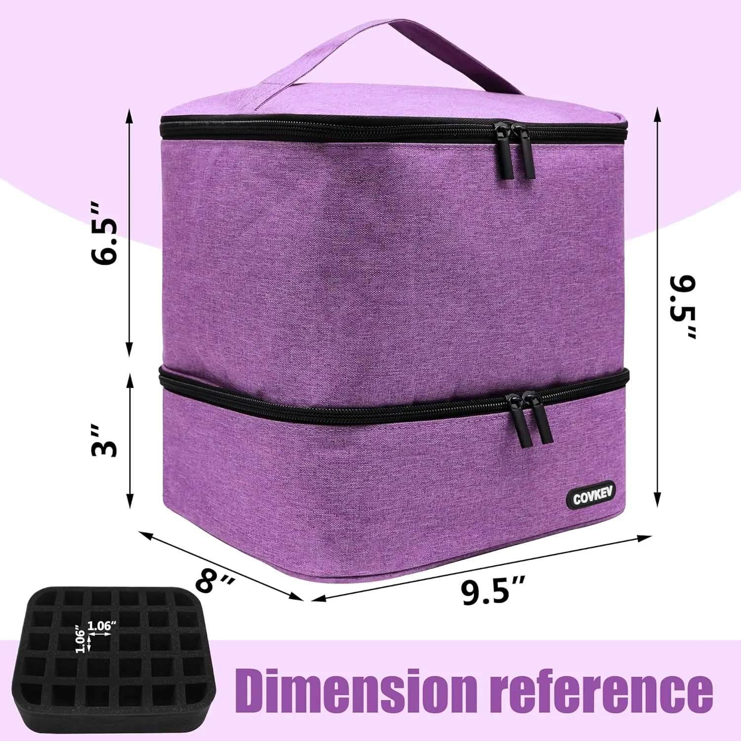 Nail Polish Organizer Bag Holds 30 Bottles (15ml-0.5 fl.oz)& Nail Lamp, Double Layer Nail Kit Storage Carrying Case, Portable Travel Nail Supplies Organizer Bag with Handle (Graceful Purple)