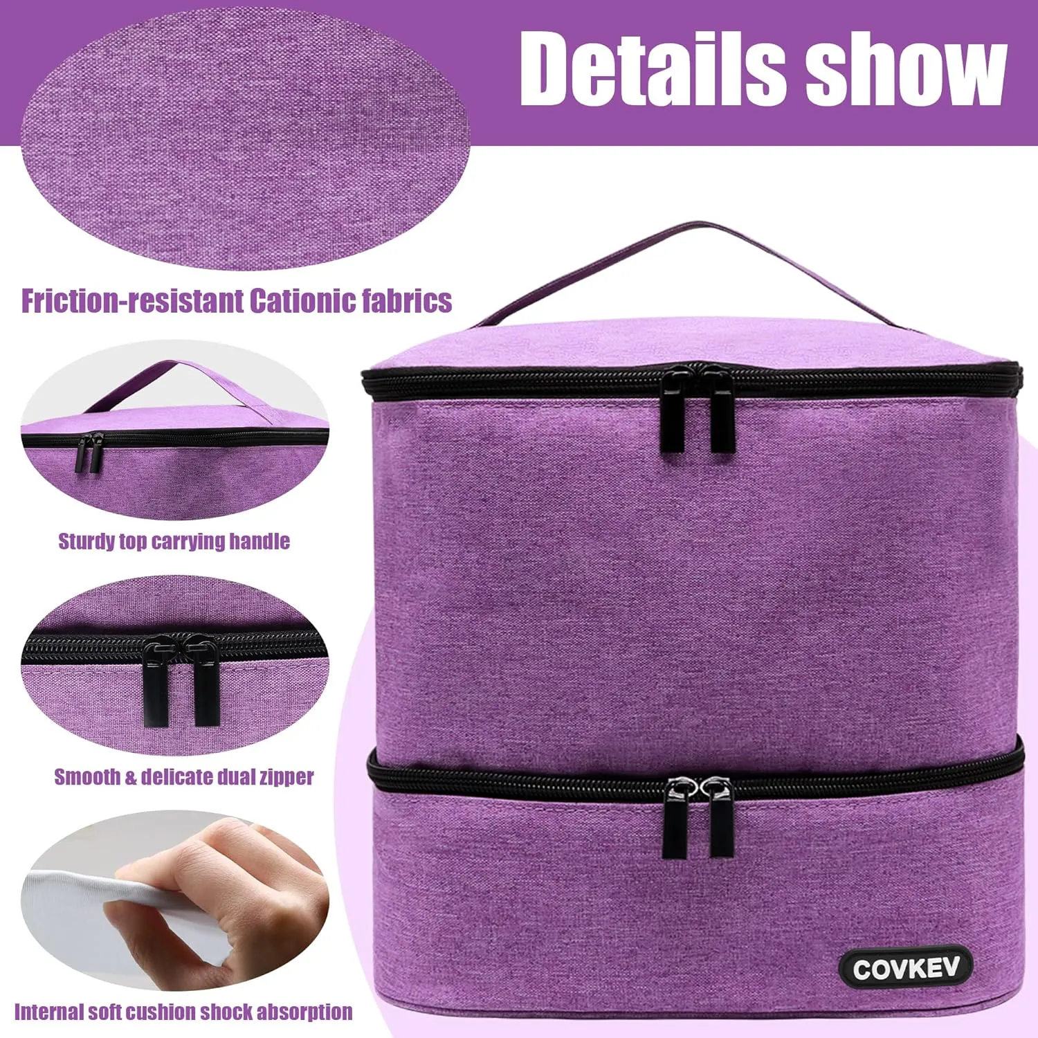 Nail Polish Organizer Bag Holds 30 Bottles (15ml-0.5 fl.oz)& Nail Lamp, Double Layer Nail Kit Storage Carrying Case, Portable Travel Nail Supplies Organizer Bag with Handle (Graceful Purple)