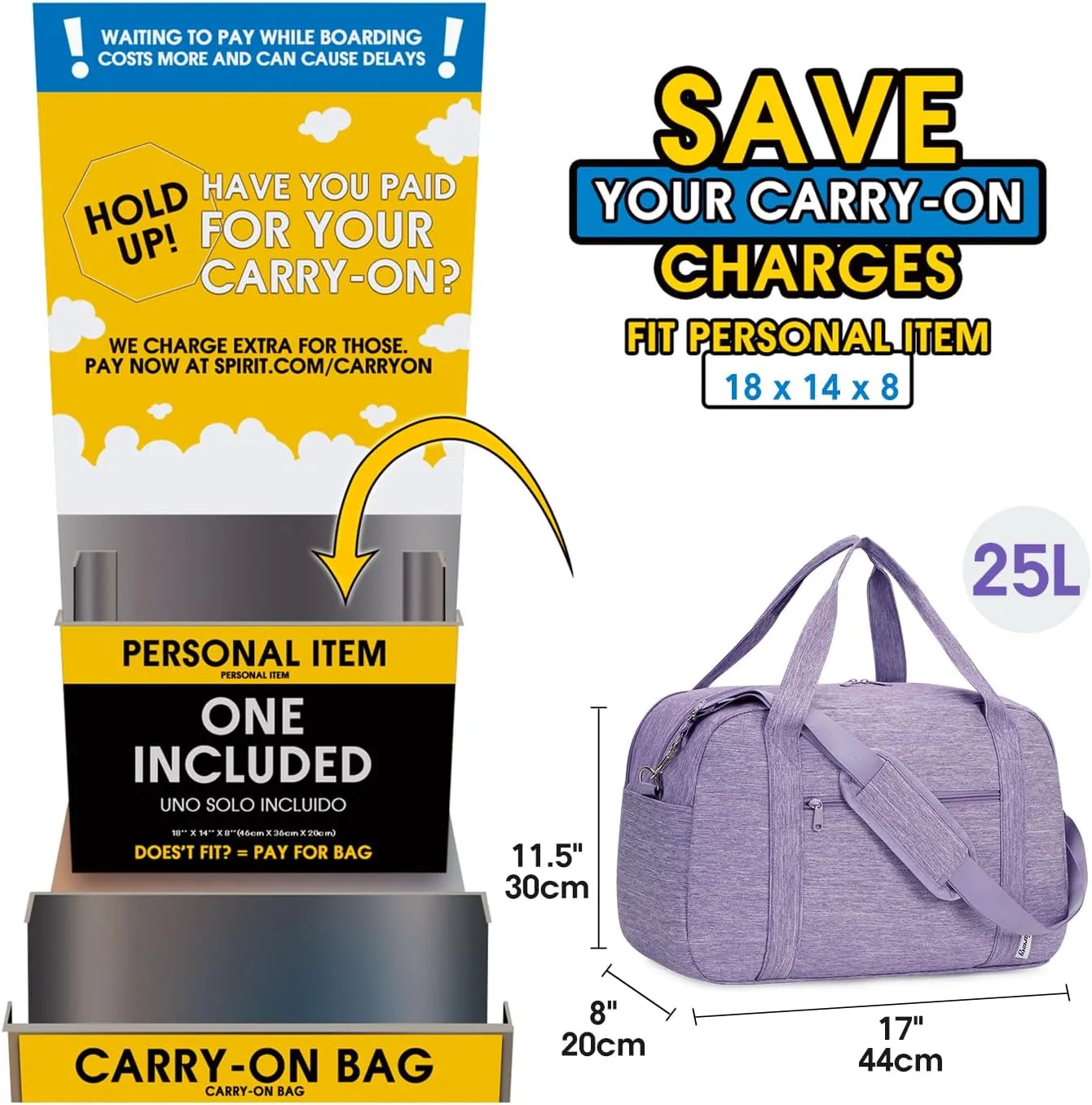 Narwey 18" Carry on Bag with Laptop Compartment 15.6 Inch Travel Duffel Bag for Spirit Airlines Personal Item Bag Overnight Weekender Bag with Wet Pocket for Women and Men (Purple)