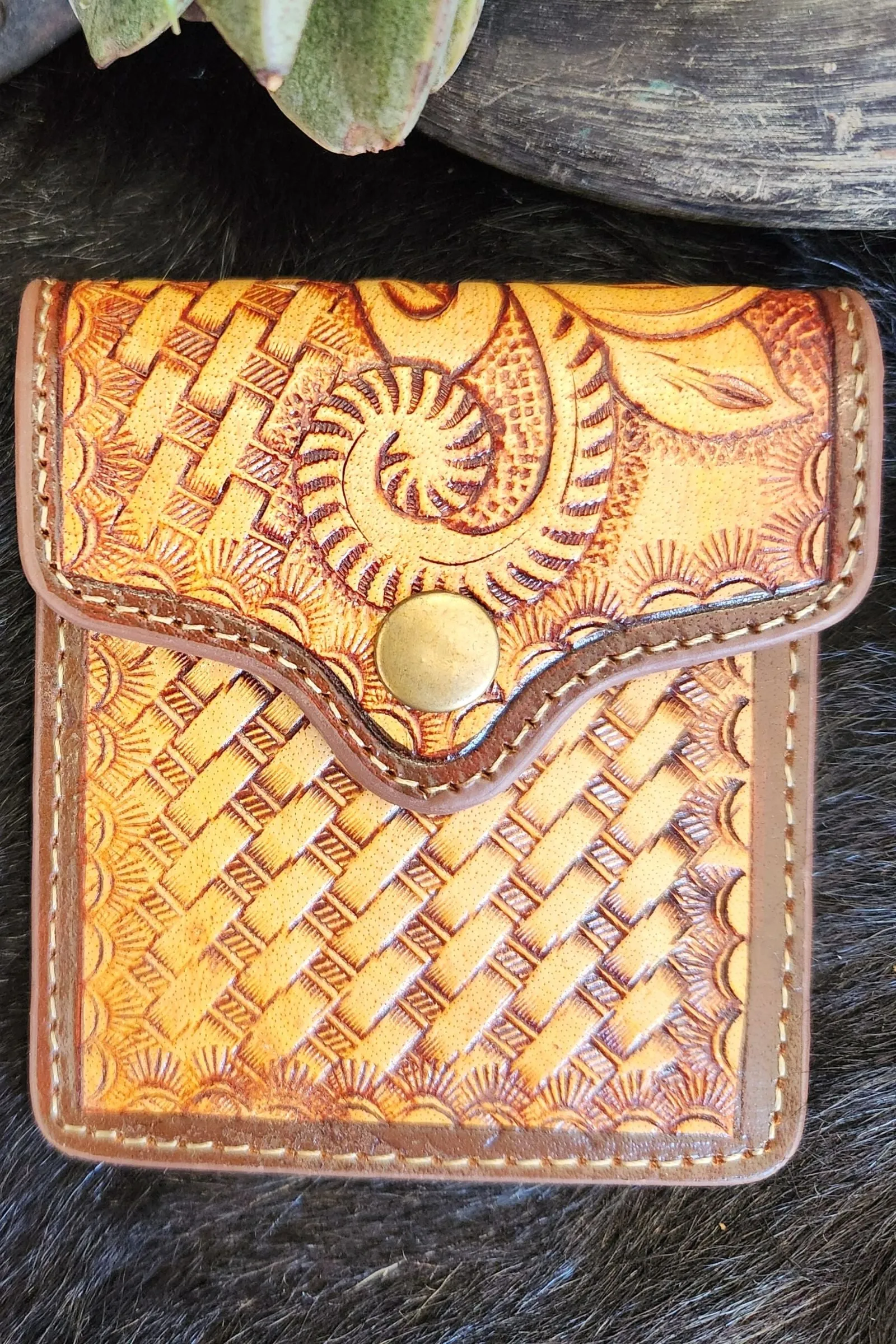 Pocket Sunshine Tooled Leather Wallet