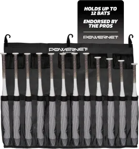 PowerNet Hanging Bat Bag Caddy for Baseball and Softball Teams, Dugout Organizer, Holds 12 Bats on Fence