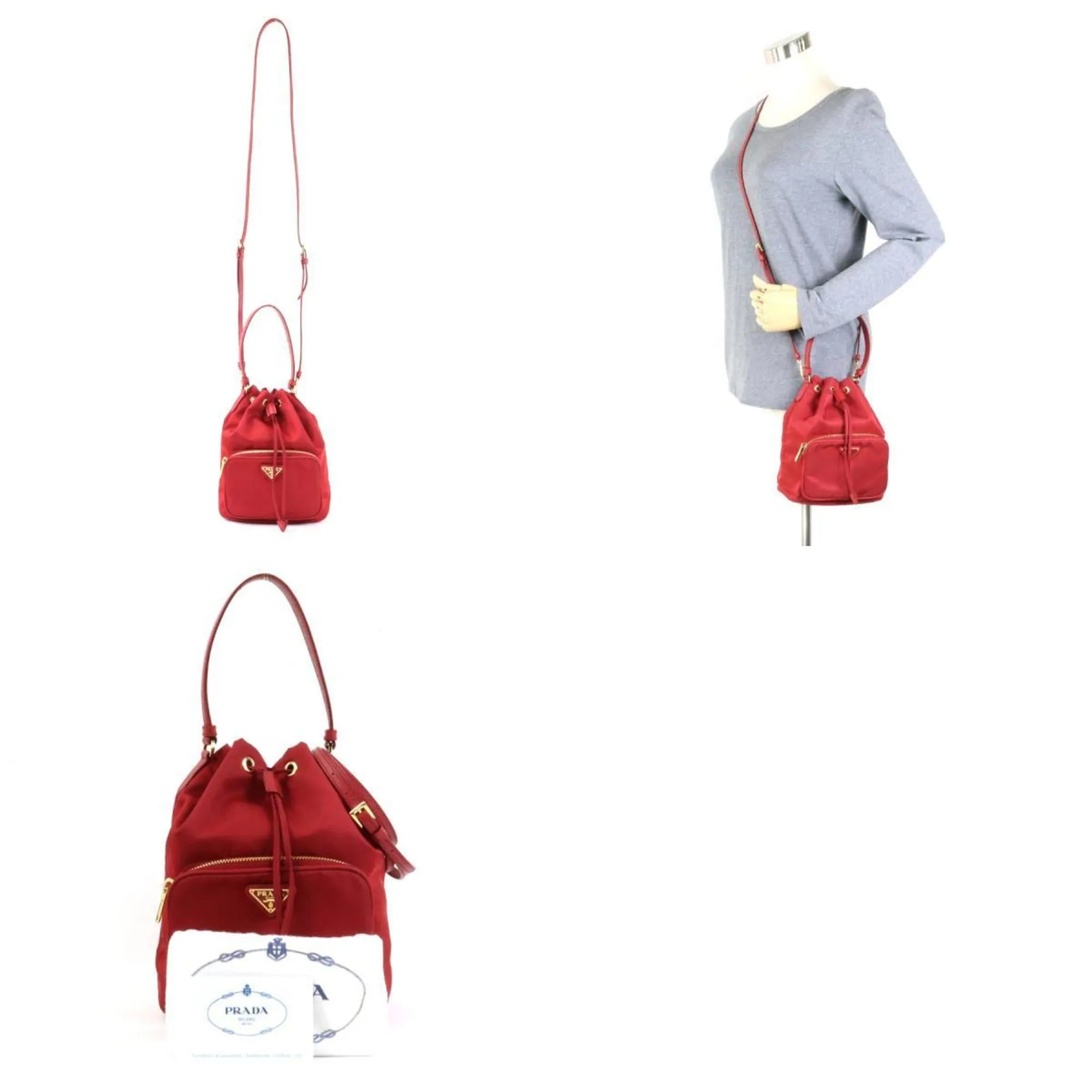 PRADA Crossbody Shoulder Bag Handbag Nylon Red Ladies 1BH038