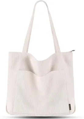 Prite Corduroy Tote Bag for Women Large Shoulder Bag with Zipper and Pockets for College Work Travel Shopping