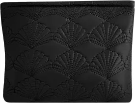 Quilted Cotton Coquette Makeup bag, Coastal Granddaughter Aesthetic Cosmetic Bag, Cute Seashell Portable Travel Toiletry Pouch (02Black)
