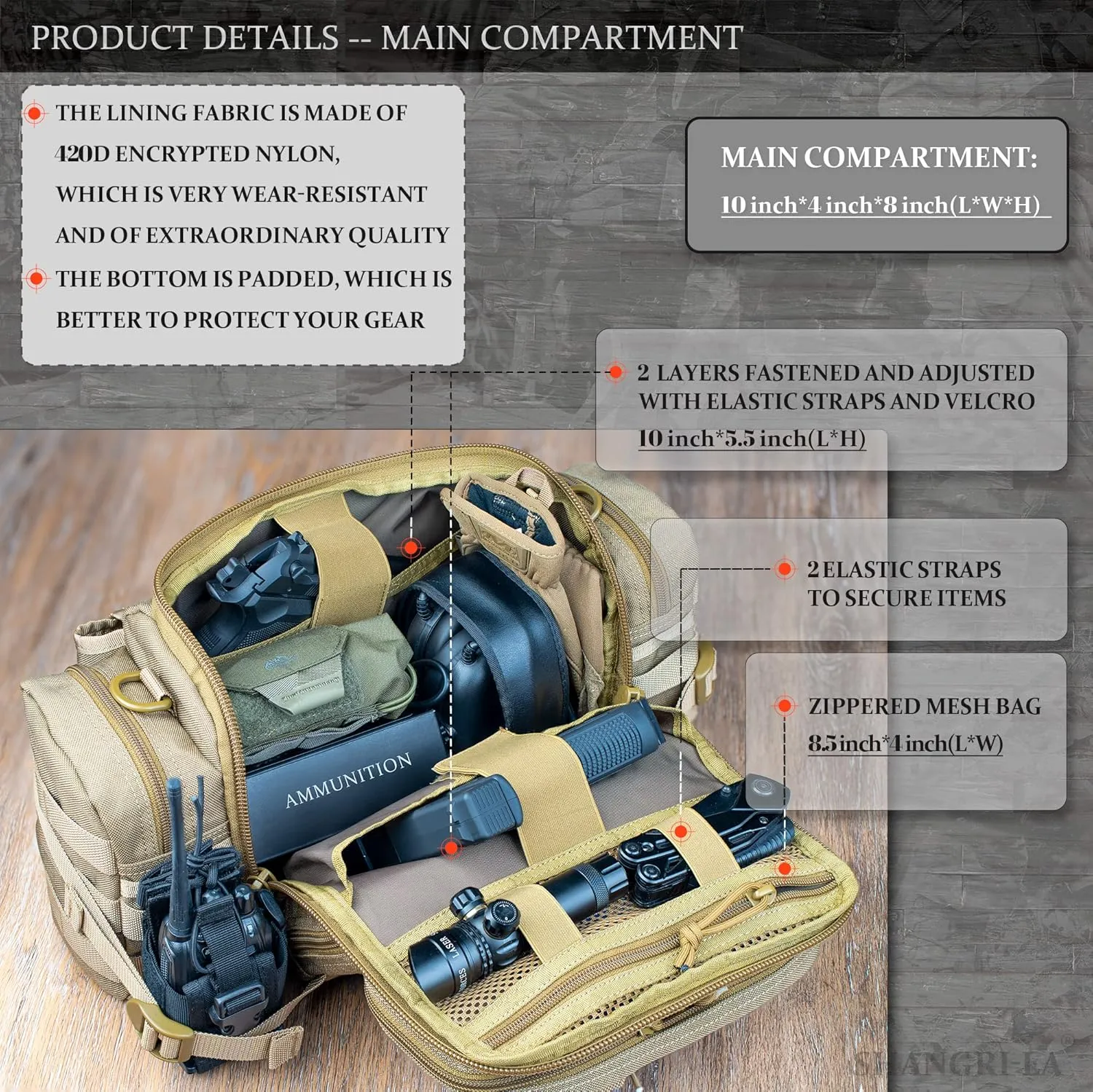 SHANGRI-LA Tactical Range Bag Outdoor Sling Backpack Hiking Fanny Waist Pack