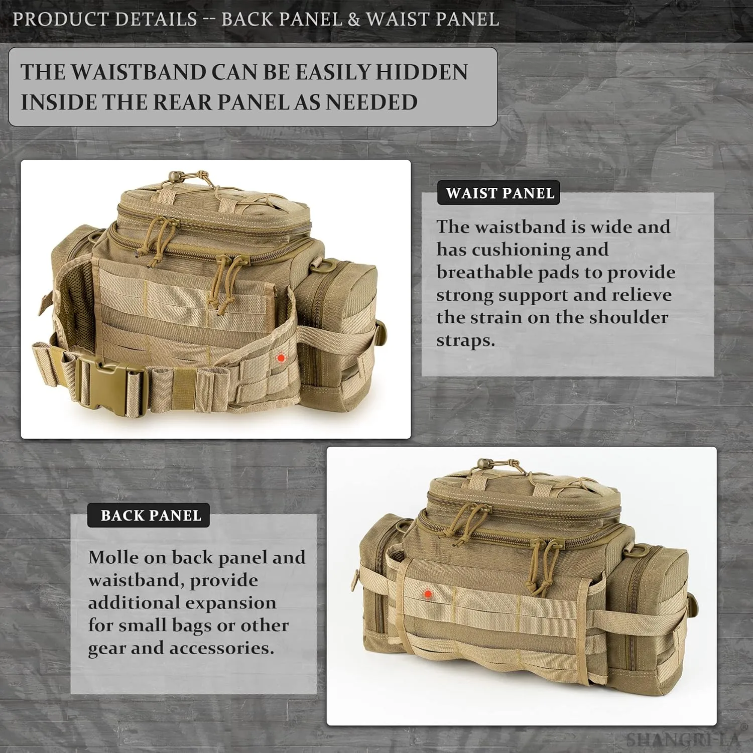 SHANGRI-LA Tactical Range Bag Outdoor Sling Backpack Hiking Fanny Waist Pack