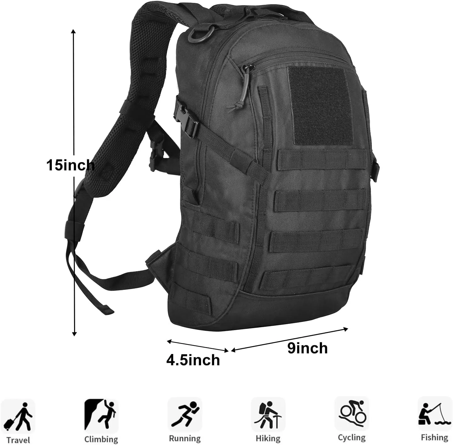 Small Tactical Backpack Military Daypack 12L Molle Bag Rucksack Army Daypack for Outdoor,Hiking,Camping,Travel (Black)