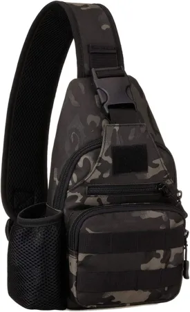 Tactical Military Chest Sling Bag Water Resistant MOLLE Shoulder Backpack Mens One Strap Daypack with Water Bottle Holder