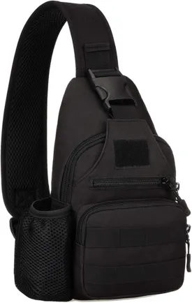 Tactical Military Chest Sling Bag Water Resistant MOLLE Shoulder Backpack Mens One Strap Daypack with Water Bottle Holder