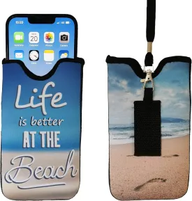 Tainada Men Women Neoprene Shockproof Phone Sleeve Pouch Carrying Case with Neck Lanyard, Belt Loop Holster for iPhone 16/15 Pro Max, 16/15 Plus, Samsung S24 , A54, Google Pixel 9/8 (Beach Quote)
