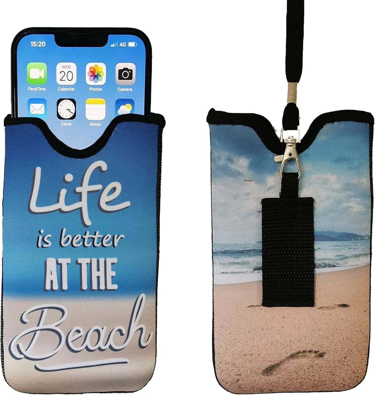 Tainada Men Women Neoprene Shockproof Phone Sleeve Pouch Carrying Case with Neck Lanyard, Belt Loop Holster for iPhone 16/15 Pro Max, 16/15 Plus, Samsung S24 , A54, Google Pixel 9/8 (Beach Quote)