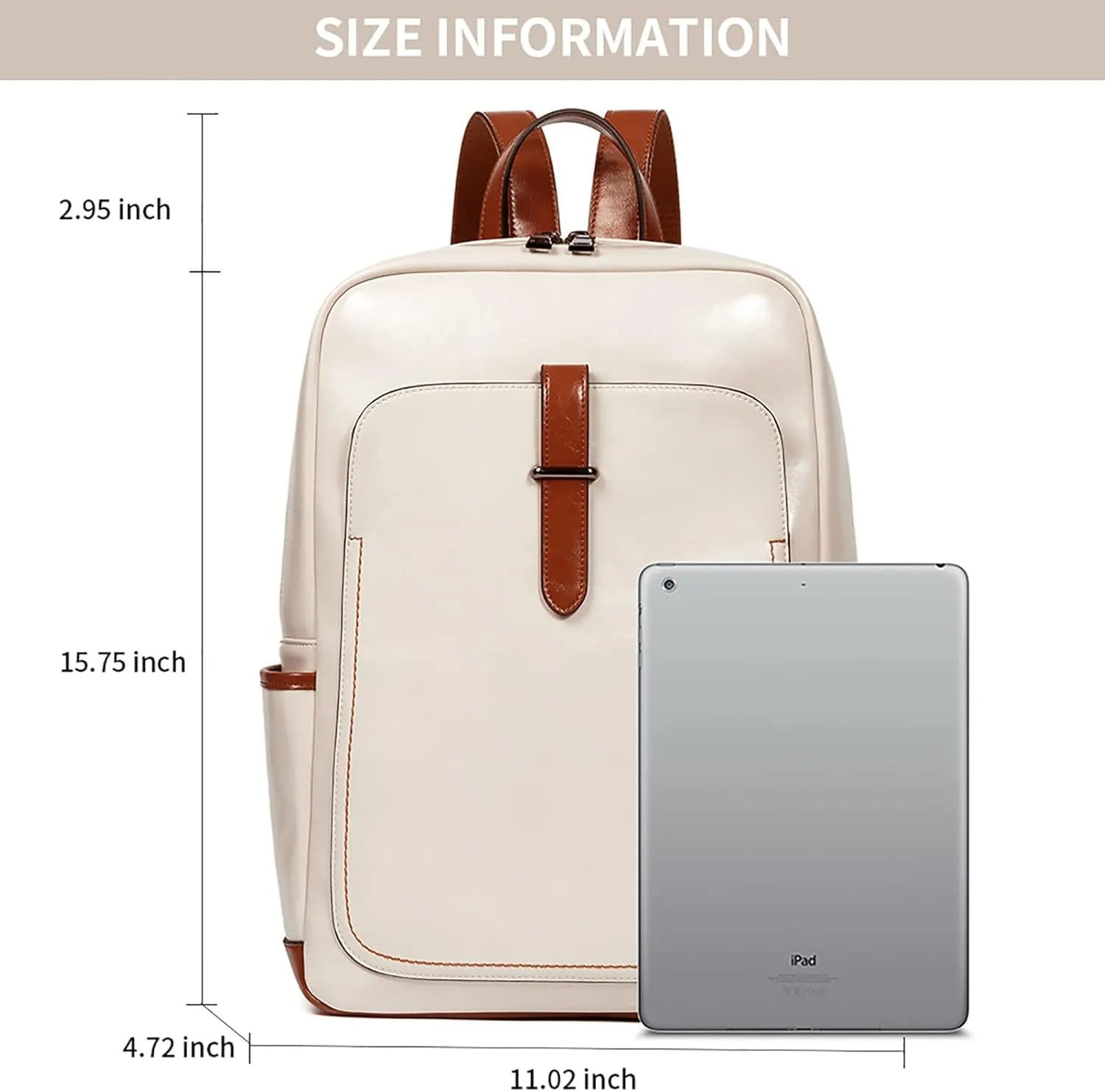 Telena Vegan Leather Laptop Backpack for Women 15.6 inch Computer College Travel Daypack Bag Beige