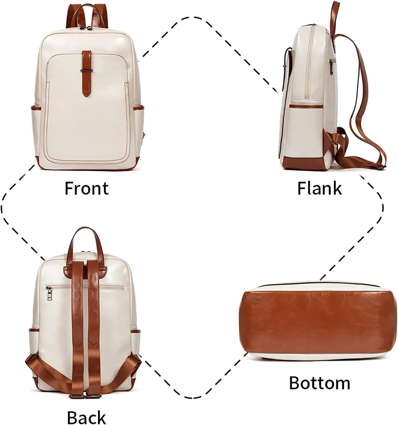Telena Vegan Leather Laptop Backpack for Women 15.6 inch Computer College Travel Daypack Bag Beige