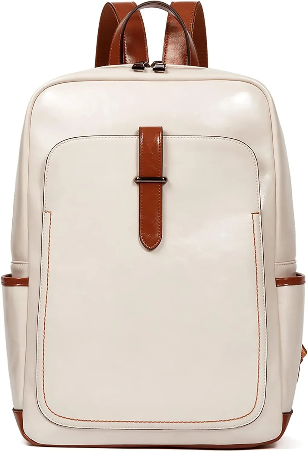 Telena Vegan Leather Laptop Backpack for Women 15.6 inch Computer College Travel Daypack Bag Beige