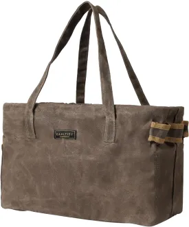 Tool Bag, Foldable Rectangular Hand Tool Storage Bag, 16OZ Waxed Canvas Tool Bag Case - with External Pockets   Sturdy Handles   Top Metal Bar - for Carpenter Repairman Gardener | Grey | 15"Lx7"Wx10"H