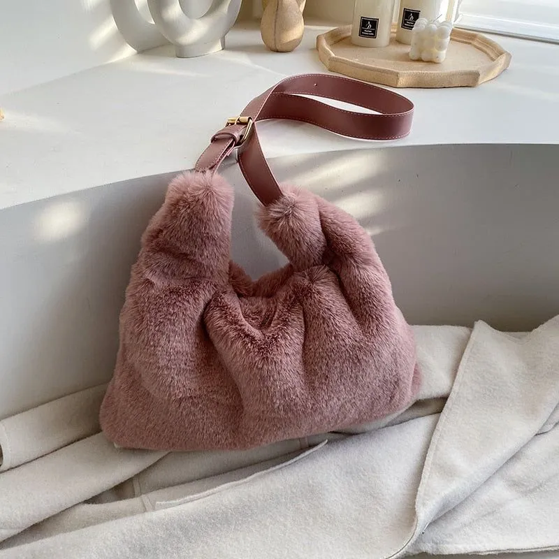Women's Fluffy Bag Shoulder Crossbody Long Strap Faux Fur