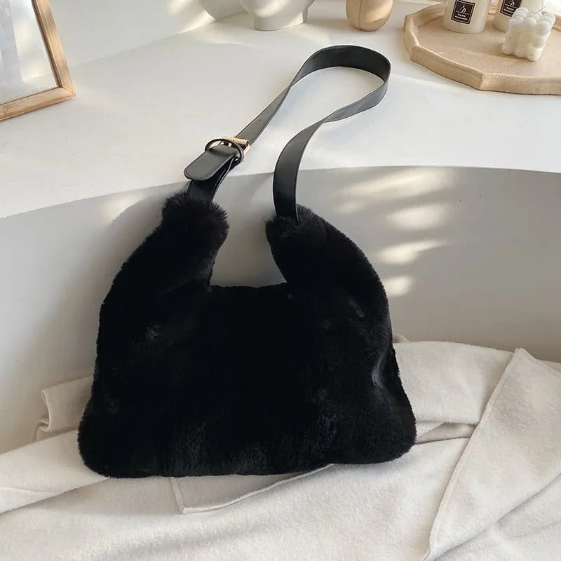 Women's Fluffy Bag Shoulder Crossbody Long Strap Faux Fur