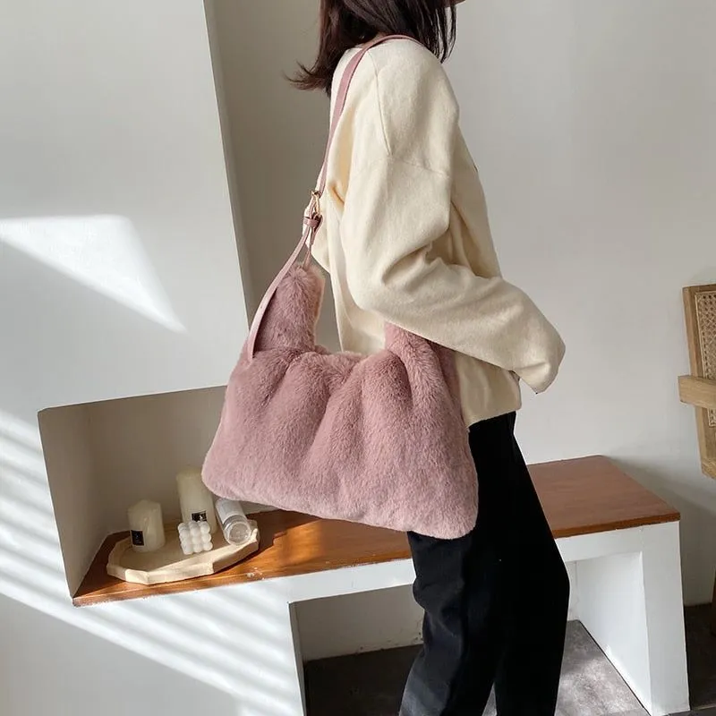 Women's Fluffy Bag Shoulder Crossbody Long Strap Faux Fur