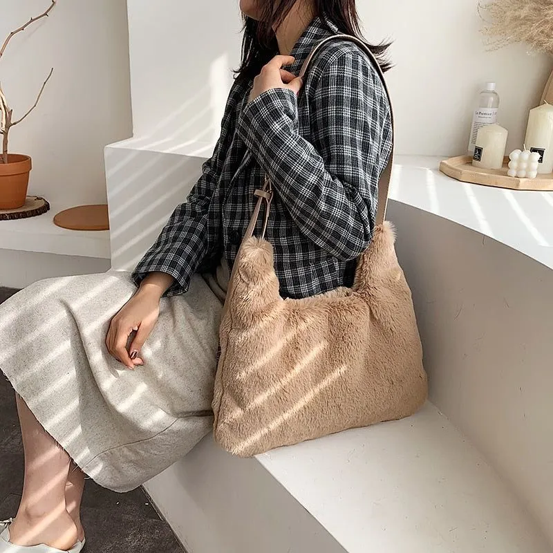 Women's Fluffy Bag Shoulder Crossbody Long Strap Faux Fur