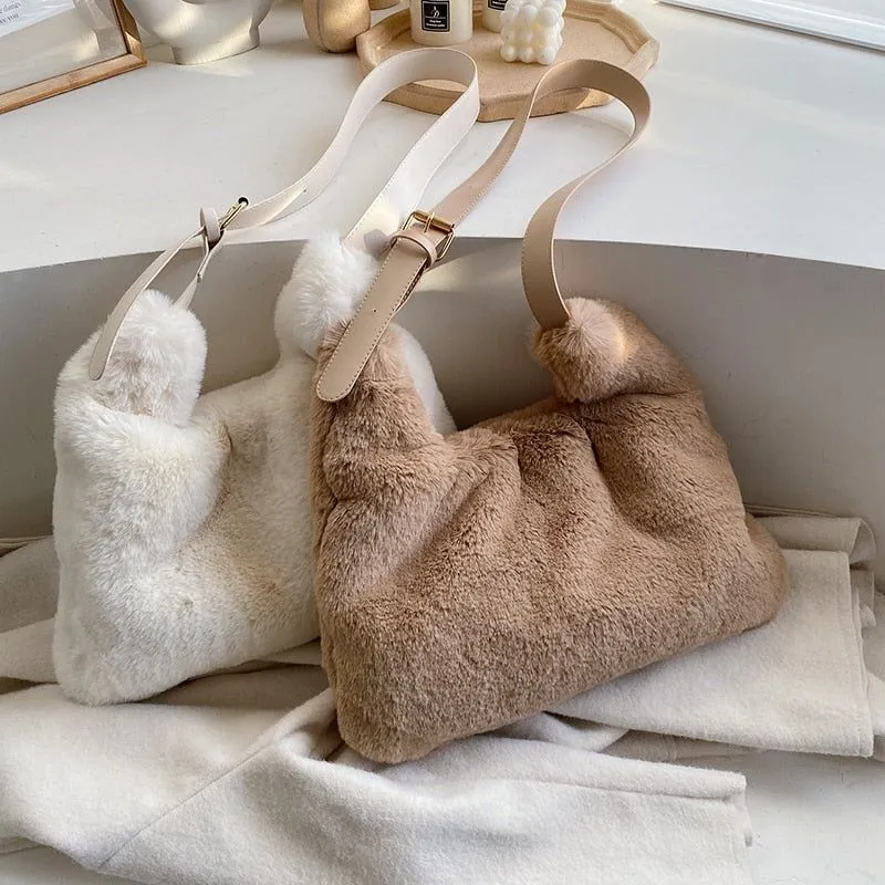 Women's Fluffy Bag Shoulder Crossbody Long Strap Faux Fur