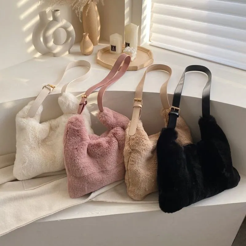 Women's Fluffy Bag Shoulder Crossbody Long Strap Faux Fur