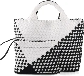 Woven Bag for Women Neoprene Tote Bag Summer Beach Travel Handbag and Purse Lightweight Foldable Retro Handmade Shoulder Bag
