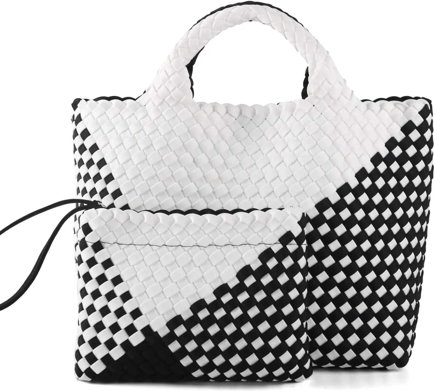 Woven Bag for Women Neoprene Tote Bag Summer Beach Travel Handbag and Purse Lightweight Foldable Retro Handmade Shoulder Bag