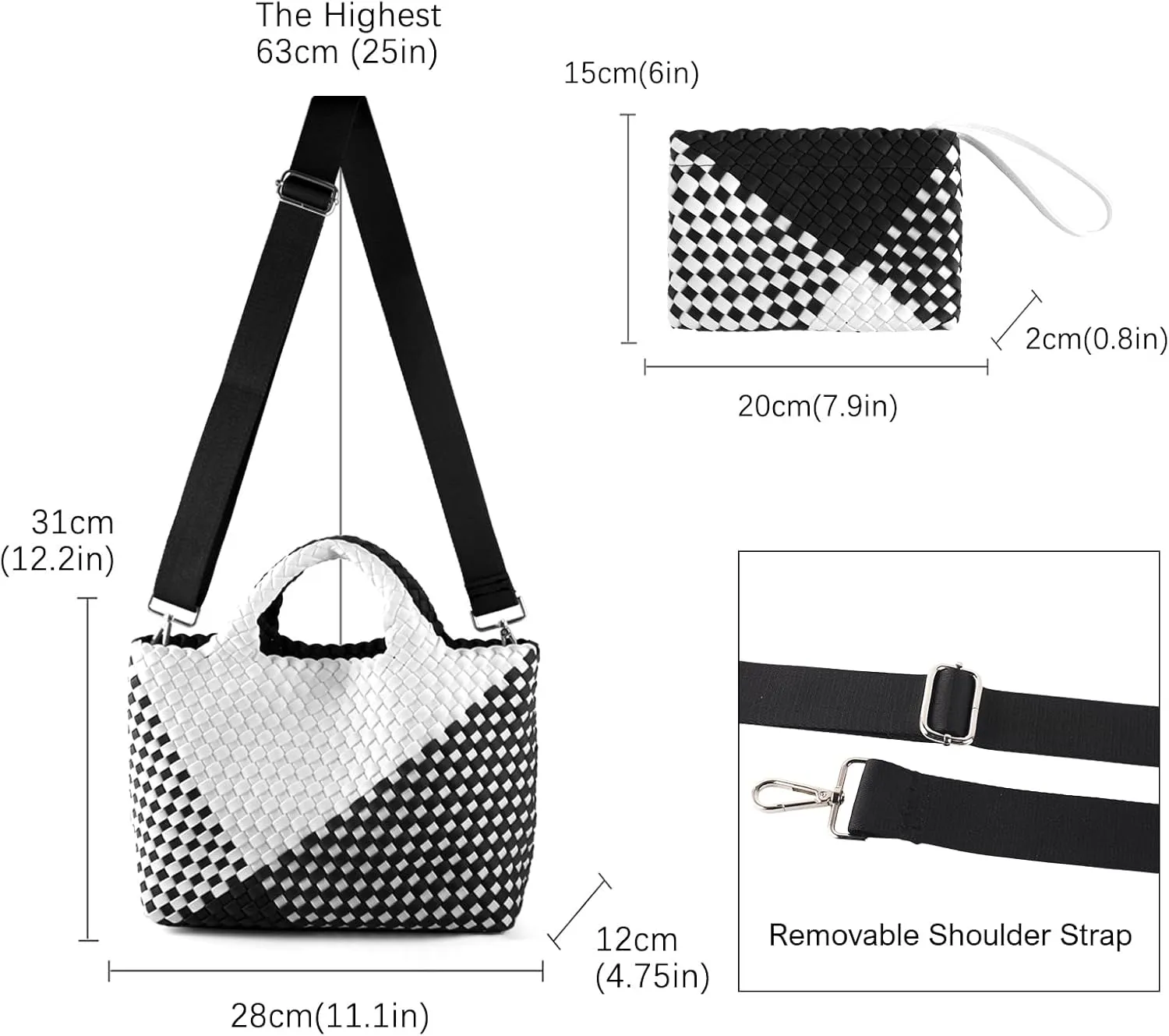 Woven Bag for Women Neoprene Tote Bag Summer Beach Travel Handbag and Purse Lightweight Foldable Retro Handmade Shoulder Bag