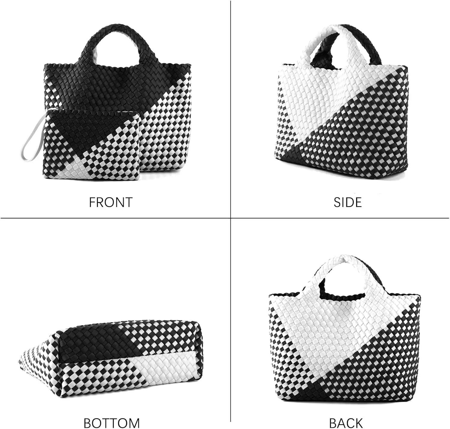 Woven Bag for Women Neoprene Tote Bag Summer Beach Travel Handbag and Purse Lightweight Foldable Retro Handmade Shoulder Bag