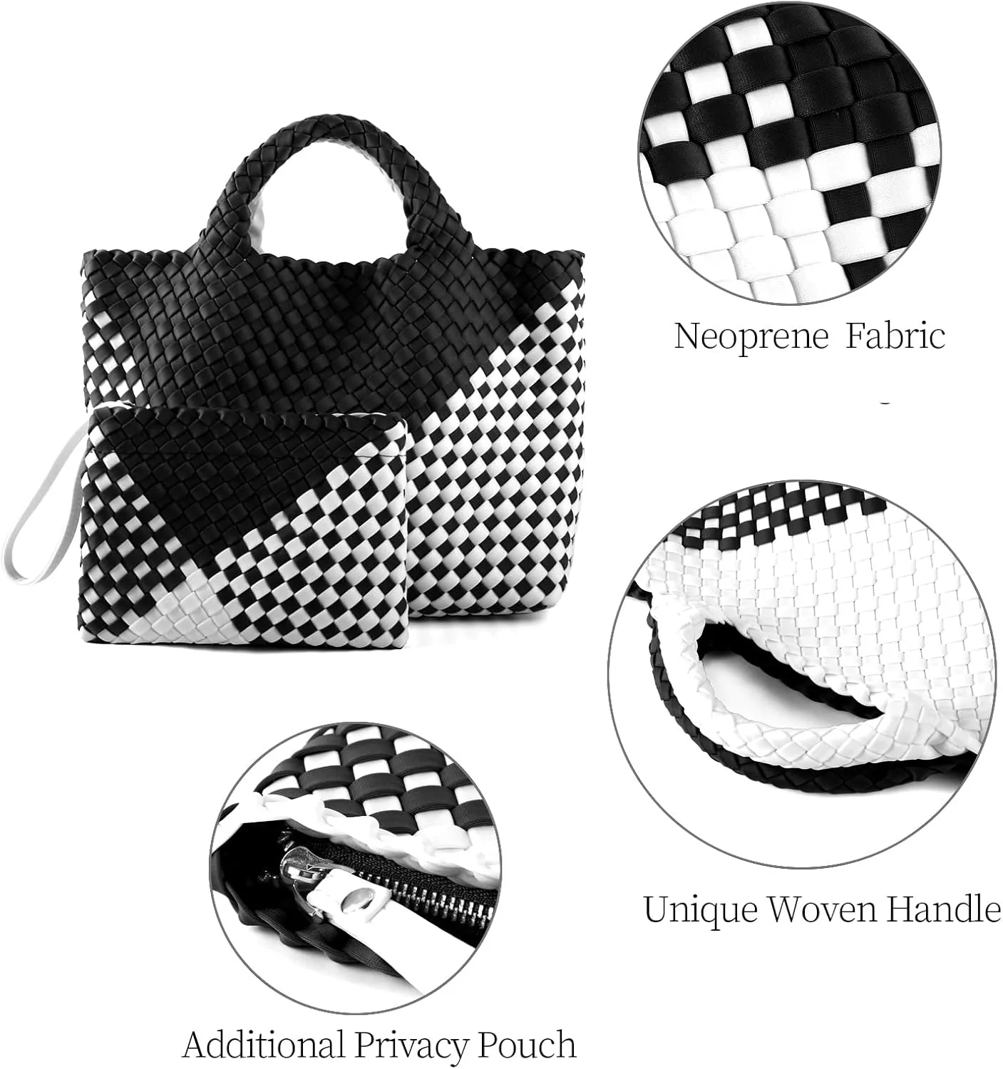 Woven Bag for Women Neoprene Tote Bag Summer Beach Travel Handbag and Purse Lightweight Foldable Retro Handmade Shoulder Bag